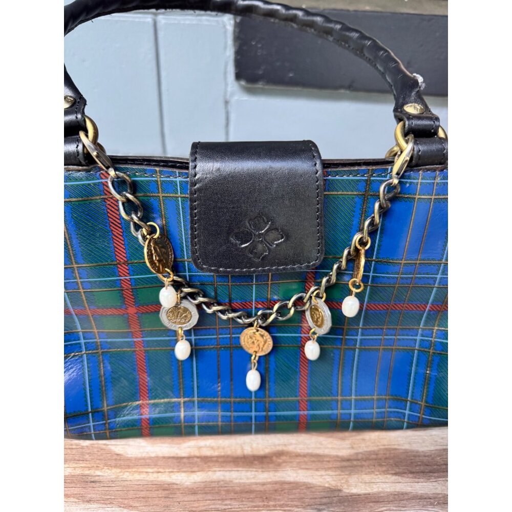 Patricia Nash Rienzo Womens Satchel Blue Green Tartan Plaid Double Handle - Picture 2 of 10